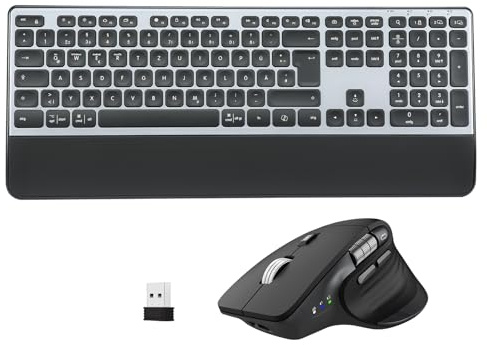 CITLLA M9100 Kabellose Tastatur Maus Combo- Wiederaufladbare Ergonomische Tastatur mit Hintergrundbeleuchtung, Adjustable Ständer und Handgelenkstütze, Hyper Fast Scrolling Maus für Desktop PC Laptop