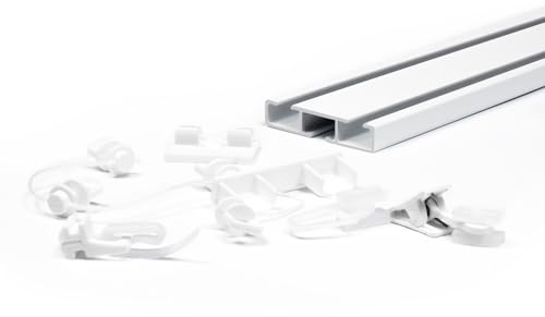 DQ-PP 150cm Gardinenschiene mit Klick-Gleiter – Weiß – Aluminium – 1-/2-läufig Gardinensystem – Vorhangstange – Deckenschiene