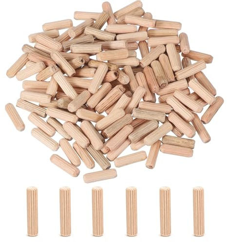 200 Pcs Wood Dowels, 5 x 30mm - Hard Wood Grooved Fluted Plugs | DIY Woodworking & Craft Projects - Joinery Pegs for Cabinet, Shelf & wood Repair