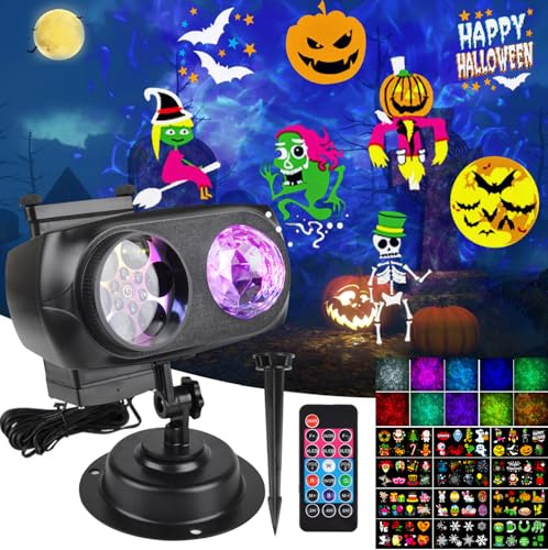 Halloween Projector Outdoor, Xndryan Holiday Christmas Projector Lights Decorations with Wave Pattern & Slide Projection, Waterproof LED Projection Light for All Year Festivals