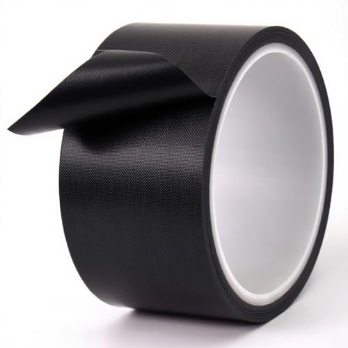 Misuyue 50mm Teflonband, Hitzebeständiges Klebeband, 0.18mm Dicke Schwarz | PTFE Glasgewebeband für Vakuumiermaschine Impulsversiegeler, Hitzebeständiges bis 300℃, 10M Lange