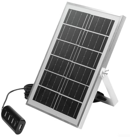 Oniissy Caricatore monocristallino del pannello solare 5V 8W con 4 porte USB Generatore di energia esterna Cavo 5M Staffa regolabile per campeggio Escursionismo Banca di potere del telefono cellulare