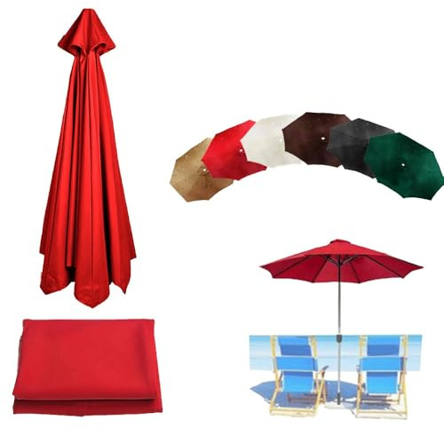 Parasol de marché de 2,7 m, toile de rechange résistante à la décoloration, imperméable, pour tonnelle, plage, patio(Red 300cm/10ft)