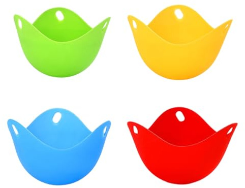 Egg Poacher Cups - Homiladi 4 Pcs Silicone Reusable Poached Egg Makers for Air Fryer, Microwave, Stovetop & Boiling Water | Perfect Poached Eggs, easy to demold