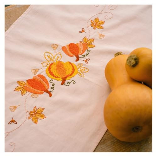 VERVACO Kit Centrotavola Ricamo Prestampato Raccolta delle zucche Set Ricamo Biancheria Da Tavola 35 x 95 cm Set Fai Da Te Creativo Size Kit Hobby Creativi Adulti Casa Decor Embroidery Embroidery