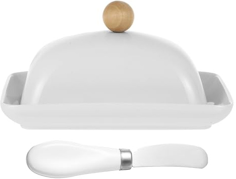 PAMINGONO Mantequillera de Cerámica Blanca con Tapa Bandeja para Mantequilla Pequeña Apta para Encimera y Refrigerador Adecuado para Almacenar Mantequilla y Aperitivos