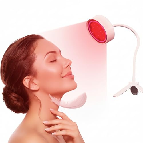 Warmforwel Lampada a luce rossa con treppiede, 660 nm e 850 nm LED rosso e vicino a infrarossi, 40 LED, lampada rotonda per tavolo, 3 modalità, 4 livelli di luminosità, timer, alimentazione di tipo C