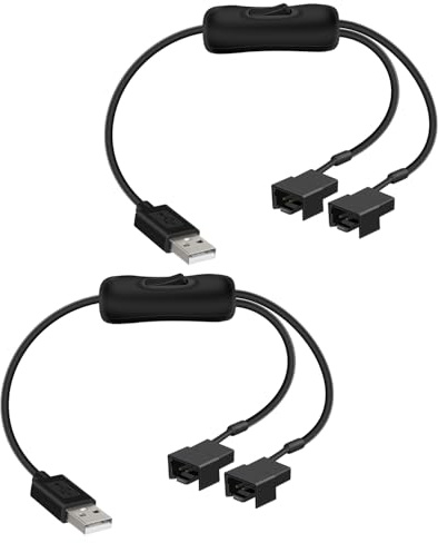 YANBORONSN USB to Dual 3PIN & 4PIN PC Fan Power Adapter Cable with ON/Off Switch, 5V USB A Male to Fan Splitter Cable for PC Cooling Fans (2 Pack,0.4M)