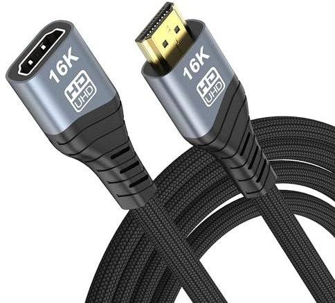 Cable de extensión HDMI 2.2 16K 10K 8K, adaptador de extensión HDMI macho a hembra, 16K@60Hz 4K@240Hz, ultra alta velocidad 96Gbps compatible con Blu-Ray ordenador puerto (HDMI extensión 1.5M)