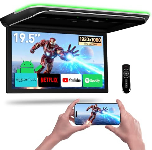 XTRONS 19,5 pollici Android 14 Car Overhead Flip Down Mount Monitor FHD IPS Schermo Octa-core 4+64GB Auto Tetto Lettore Multimediale Video w Superior Sound Support HDMI/USB/AV/IR/Console di gioco