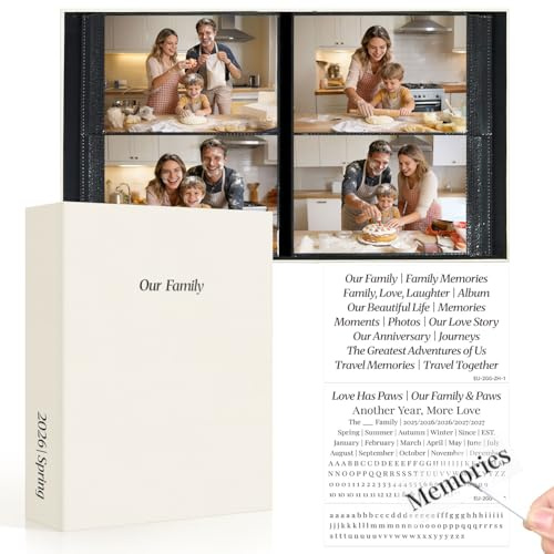 Vienrose Familien Fotoalbum 10x15 200 Taschen Einsteckalbum DIY Cover Beige | Familien Kristallaufkleber, Pinzette, säurefreie Seiten, Erinnerungsalbum, Stoffeinband