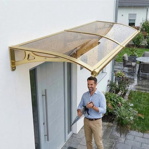 Auvent de Porte d'entrée, 60x190cm Polycarbonate Gris,Marquise de Porte Résistante aux Intempéries,Cadre Aluminium et ABS,Store Extérieur Terrasse et Entrée,Protection Pluie/Neige