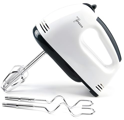 Sbattitore Elettrico 7 Velocità, Fruste in Acciaio Inox, Mixer Manuale per Dolci, Pane e Salse, Potente e Facile da Usare