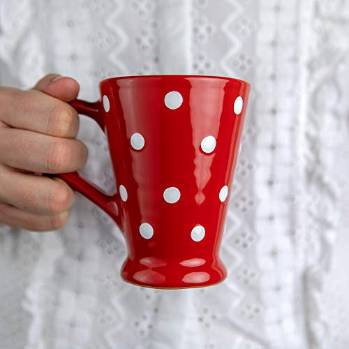 City to Cottage® - Kaffeebecher Cappuccino Tasse | Rot und Weiß | Polka Dots | Handgemacht | Kaffeetasse | Keramik Geschirr