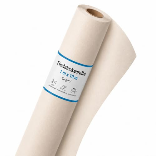 Sensalux Tischdeckenrolle Vlies, 1 x 10 m, Creme, abwaschbar | wasserabweisend, stoffähnliche Tischdecke Rolle, OEKO-TEX, Party Hochzeit Catering Event