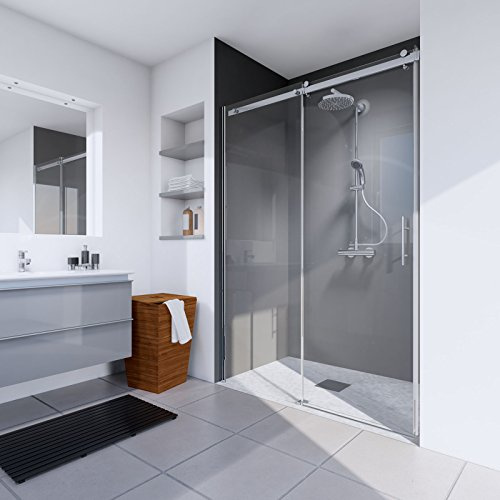 Schulte porte de douche 160 x 200 cm, coulissante en niche avec roulettes en haut, profilé aspect chromé, 2 verres de sécurité transparent 6 mm, montage partie fixe réversible, réglage 157-160.3 cm