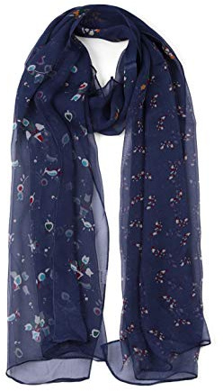 sourcing map Lang Chiffon Strandschal Seidenschals Blumenschals Halstuch für Frauen Navy Blau