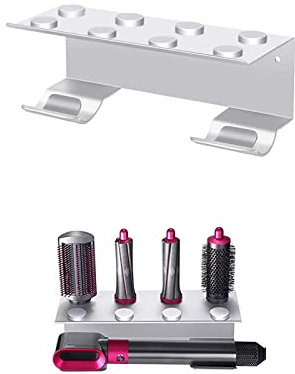 BUBM Halterung für Dyson Airwrap Styler Complete, Aluminium Wandhalterung Ständer Badezimmer Aufbewahrungsgestell für Dyson Airwrap Styler Lockenwickler und 7 Lockenfässer (Nur Halterung) (Silber)