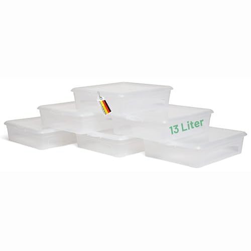 Novaliv 6x Aufbewahrungsboxen mit Deckel 13L transparente Boxen stapelbare Nestbar Storage boxes mit Clipverschluss Kunststoff BPA-frei 41x34x10 cm