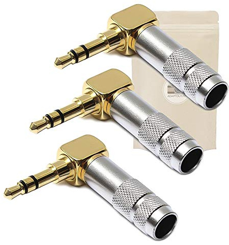 3x Spina minijack mini jack 3,5mm con gomito angolo retto 90° - connettore da saldare in metallo placcato oro - Adaptout marca francese