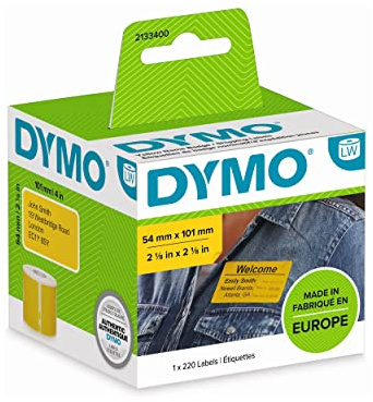 DYMO LW stora fraktetiketter/namnmärken | Svart utskrift på gul etikett | 54 mm x 101 mm | Självhäftande | 220 Easy-Peel-etiketter | för LabelWriter