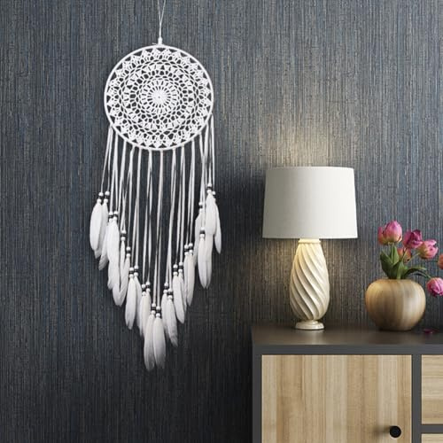 Uposao Boho Traumfänger Weiß Groß Handgemachte Dreamcatcher Quaste Baumwolle gewebte Makramee Wandkunst Wandteppich Wandbehang Ornament für Baby Shower Car Hochzeit Home Decor Geschenk