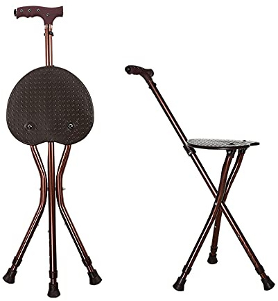 HYHMJ-Bastone Da Pieghevole Terapia Magnetica Manico Con Luce A LED Bastone Con Seggiolino Regolabile Alluminio Gamba Di Sostegno Massaggio Piastra Sedile Anziano Stampelle,Marrone
