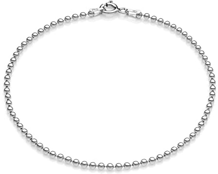 AKA Gioielli® - 925 Sterling Silber Rhodiniert Armkette Damen - 2mm Kugelkette Armbänder - Länge: 20 cm