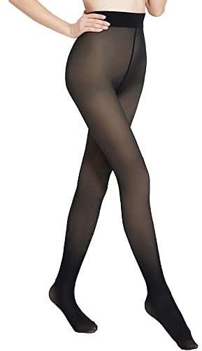 CM C&M Wodro dam fleecefodrade strumpbyxor, falska genomskinliga termiska leggings vinter, rena varma strumpbyxor, fotlösa strumpbyxor, one size