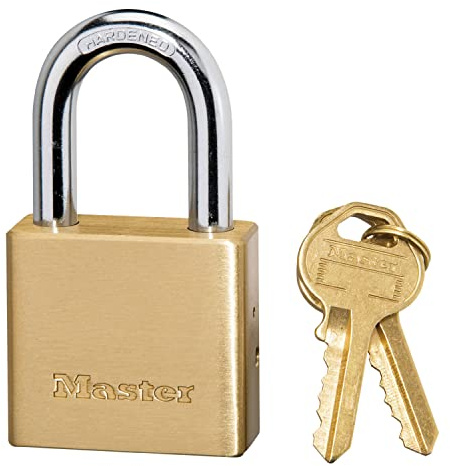 Master Lock 575EURD Hänglås i massiv mässing med nyckel, perfekt för att säkra grindar, trädgårdsskjul, 70 x 38 x 20 mm