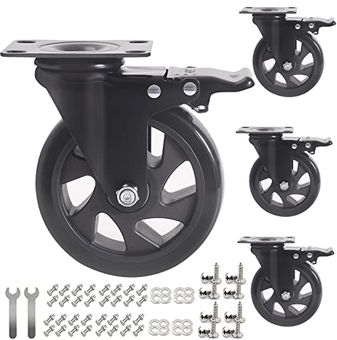 RRIUTO Ruote Per Carrello Pesanti con Freno 125MM, PU Rotelle per Mobili Ruote Girevoli a 360 Gradi, Set di 4 Doppio Cuscinetto Rotelle Pivotanti Capacità 800kg per Tavolo, Armadio(con Viti)