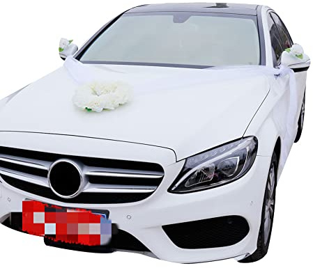 Asudaro Auto Blumen Dekoration Künstliche Rose Blume Autoschmuck Wedding Deko Herzform Künstliche Blumenstrauß Bögen Romantische Hochzeit Auto Autotürgriff Hochzeit Bogen Party Ornamente,Weiß