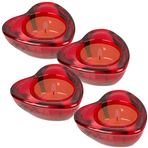 mtb more energy Deko Teelichthalter Set ''Love'' - 4X Glas-Kerzenhalter in Herzform (rot) - 8 x 8 cm - Dekoration Hochzeit Liebe