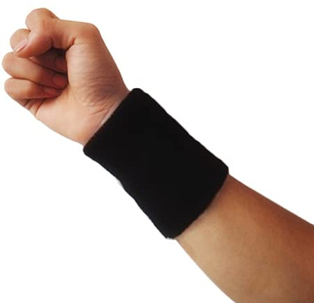 HshDUti 10,2 cm langes Handgelenk-Schweißband, Tennis-Armband, saugfähiges Schweißband für Fußball, Basketball, Laufen, Sport, Training, Fitnessstudio, Schwarz