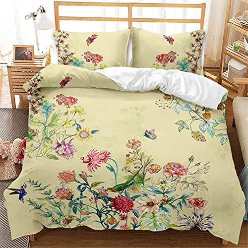 Mateju Blumen Bettwäsche 3 teilig mit 1 Bettbezug und 2 80x80cm Kissenbezug, 3D Rosen Druck Microfaser Bettwäsche-Set Bettbezüge Set Bettwäsche Set (Vintage Pflanzen,135x200cm)