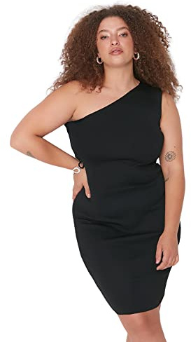 Trendyol Dam Midi Bodycone bodycon stickade plus storlek klänning, Svart, 5XL
