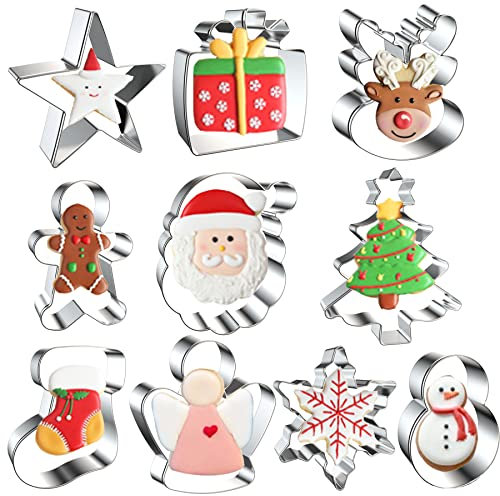 MASOP 10 Ausstechformen Weihnachten Set Lebkuchenmann Schneeflocke Weihnachtsbaum Schneemann Weihnachtsmann Schutzengel Geschenk für Kinder Frauen Plätzchen Ausstecher Keksausstecher Keksform