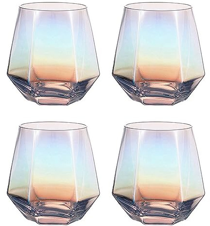 300ml Diamant Whiskey Gläser 4/6 Set, Klar Geometrisch Modisch Wasser Saft Tumbler Gekippt Scotch Glas Modern Look Für Männer Frauen, Ehemann, Freunde, Glaswaren Für Bourbon/Rum/Bar Tumbler