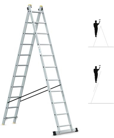 HOSTRÖM Echelle Transformable 2 Plans StablePro 2x11 marches Aluminium Extensible coulissante, 3 Positions, Hauteur Travail Max 5,78m, Garantie 5 Ans