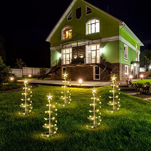 JQTOP 4 Stück 45,7 cm Spiral-Weihnachtsbaum-Wegeleuchte, 100 Stück, warmweiß, wasserdicht, Wegpfahl für Weihnachten, Garten, Rasen, Innen- und Außenbereich, Urlaubsdekoration