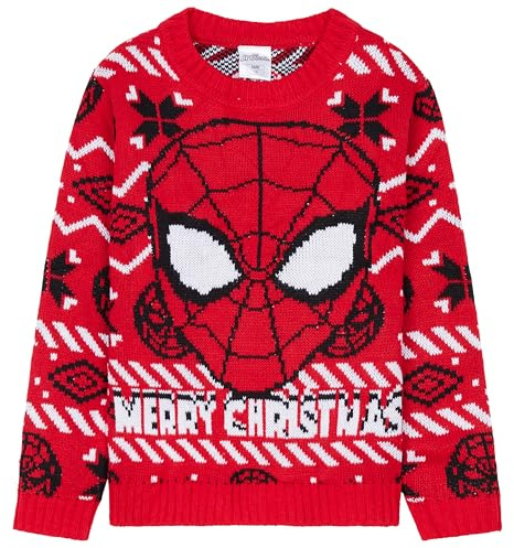 Marvel Spiderman Boys Knitted Christmas Jumper, Cosy Festive Xmas Sweater - Gifts for Boys (Red, 4-5 Years)