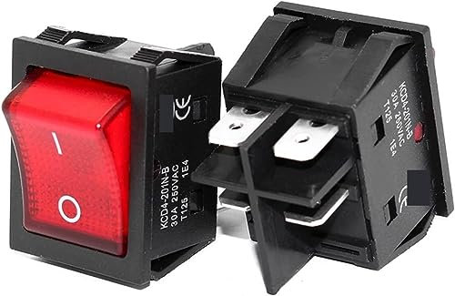 Interrupteur à Bascule, Interrupteur à Bascule, on Off on on 30A/250V 16A/250V Heavy Duty 4 Broches t85 avec lumière 12V 24V 110V 220V 380V (Couleur : Rouge, Taille : 220V) (Color : Beige, Size : 22