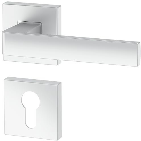 La Maniglia ERGO Argento per Porte Con Serratura - Quadrata Opaca Con Cilindro di Chiusura e Guarnizione