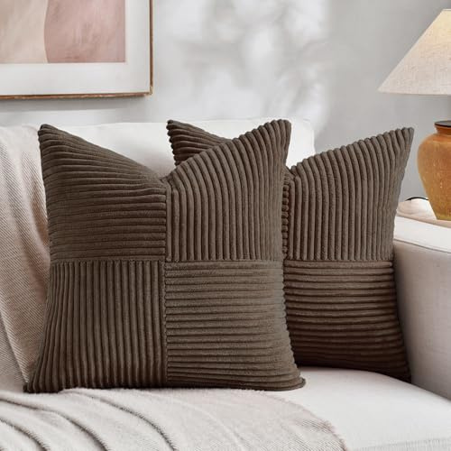 FDTERN 2er Set Dunkelbraun Kordsamt Kissenbezug 35x35CM Weich Moderne Dekorative Kissenbezüge Kissenhülle Dekokissenbezug Sofakissen Dekokissen Boho Deko für Sofa Schlafzimmer Wohnzimmer Balkon