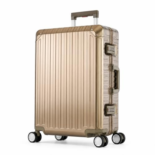 Travelhouse Tokyo 100% Aluminium Reisekoffer Champagner M-65cm Hartschalenkoffer Reisetrolley Suitecase Trolley 2X TSA Zahlenschloss 4 Silent Move Doppelräder 360° Rollen Vol. 72L