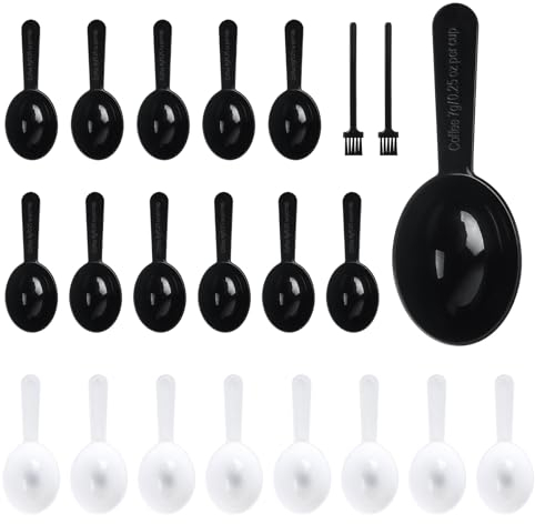 Amentalove 20 Stück Messlöffel, Kunststoff Messlöffel Dosierlöffel Kaffee-Messlöffe Set mit Reinigungsbürste, Messbecher Löffel Pulver Löffel, Maßlöffel für Kaffee Tee Milchpulver Flüssiggewürz