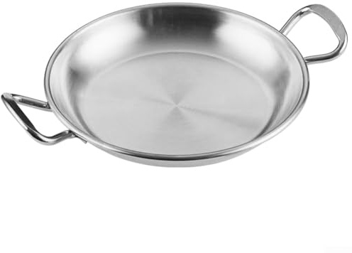 DAZZLEEX Platos redondos de acero inoxidable, plato llano de doble asa, bandeja pequeña con asa para camping, picnic, cocina de gas (17 cm, plateado)