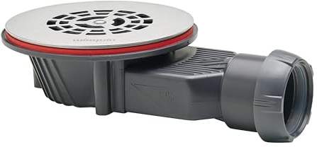 Wirquin Slim+ Duschablauf, extraflach, Ø 90 mm, SMART Membran, Gitter, flach, gebürsteter Edelstahl