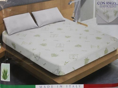 Coprimaterasso in Aloe Vera ANTIACARO stretch in spugna jacquard singolo traversa 1 piazza 90x200 +25 angolo misure maxy