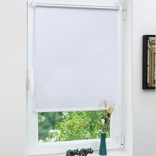Grandekor Verdunklungsrollo ohne Bohren Weiß 75 x 110cm(Stoffbreite 75cm) Rollos für Fenster ohne Bohren & mit Bohren,Verdunkelungsrollo Thermorollo Klemmrollo Fensterrollo verdunkelung Hitzeschutz